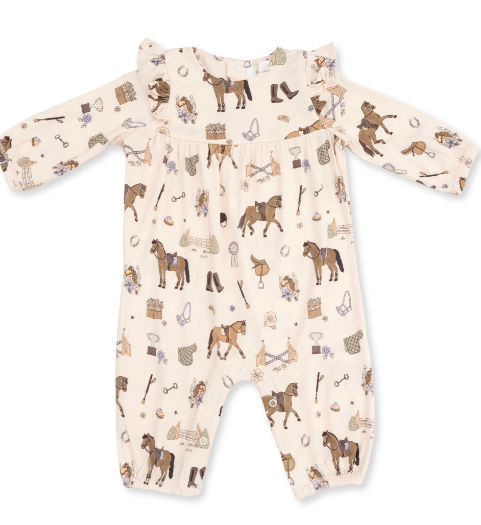 Pretty Equestrian- Ruffle Sleeve Snap Romper
