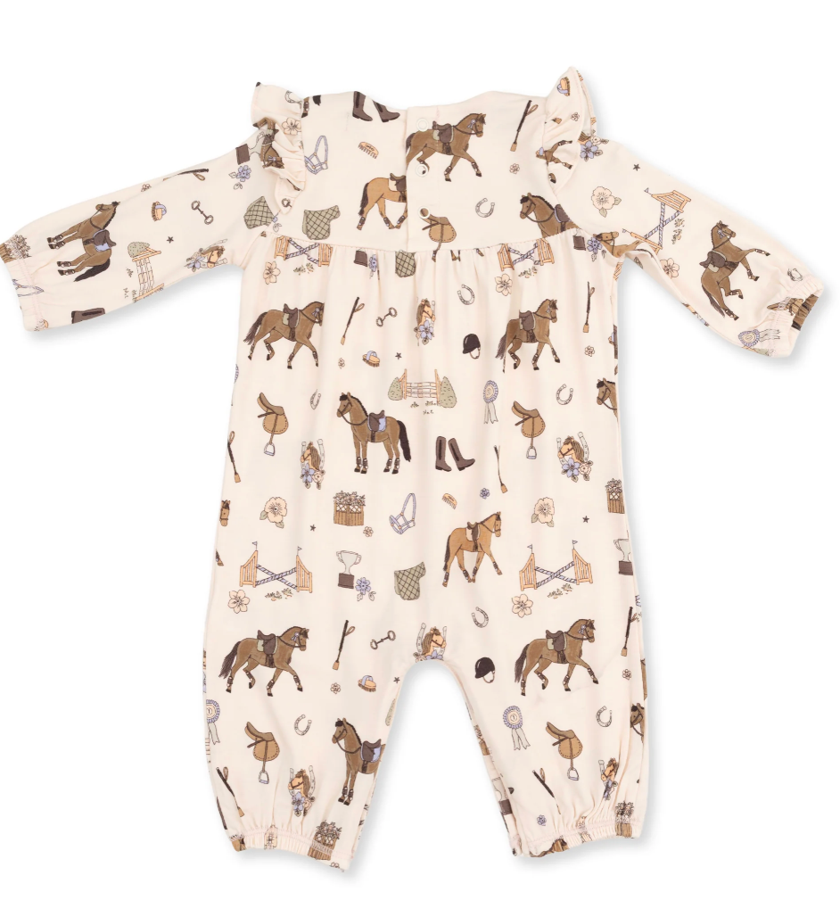 Pretty Equestrian- Ruffle Sleeve Snap Romper