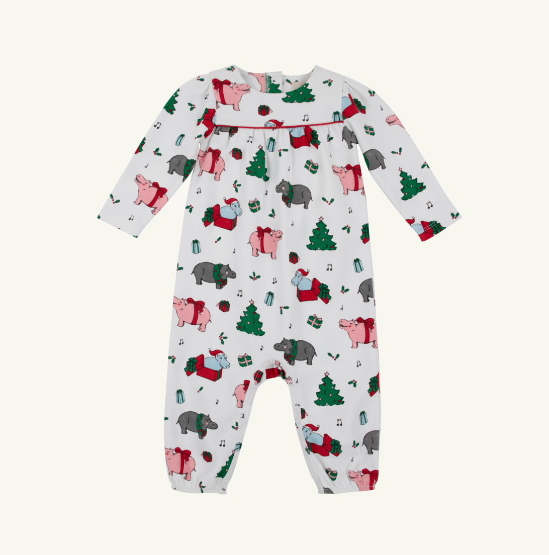 The Beaufort Bonnet Company- Long Sleeve Penny's Playsuit- I want a Hippopotamus