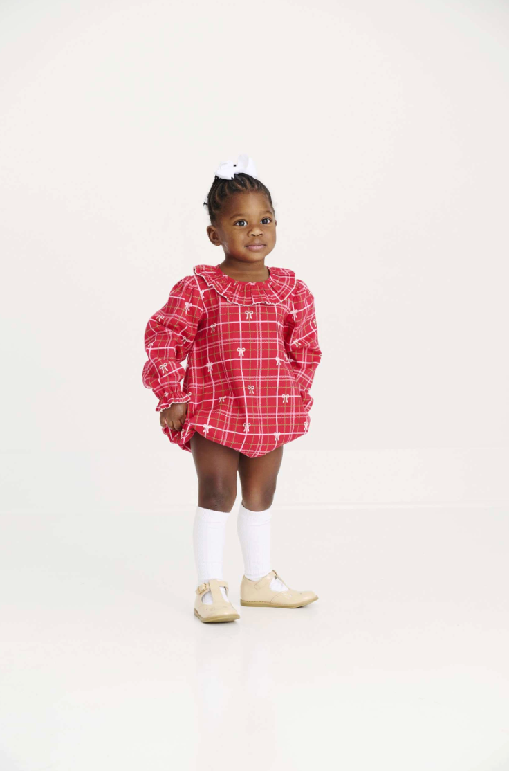 The Beaufort Bonnet Company- Long Sleeve Ramona Ruffle Bubble- Tartan Flannel
