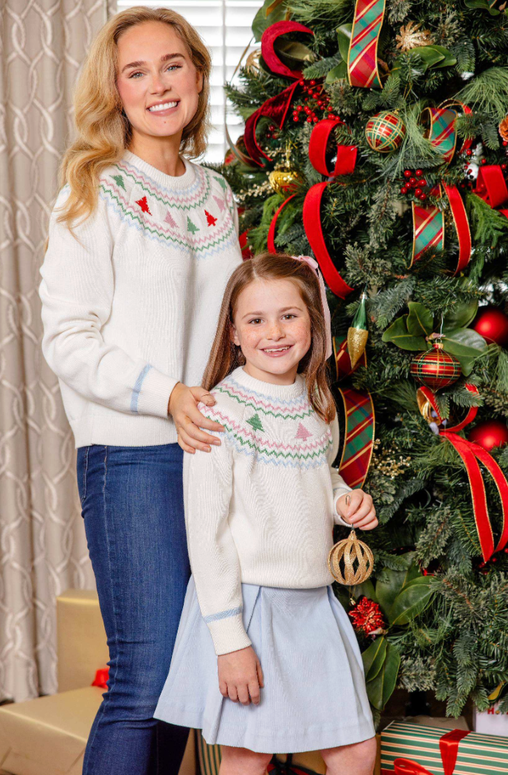 The Beaufort Bonnet Company- Isabelle's Fair Isle Sweater- Palmetto Pearl with Trees