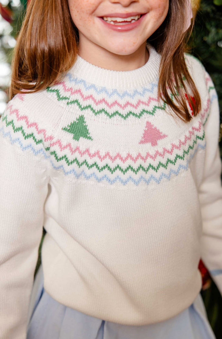 The Beaufort Bonnet Company- Isabelle's Fair Isle Sweater- Palmetto Pearl with Trees