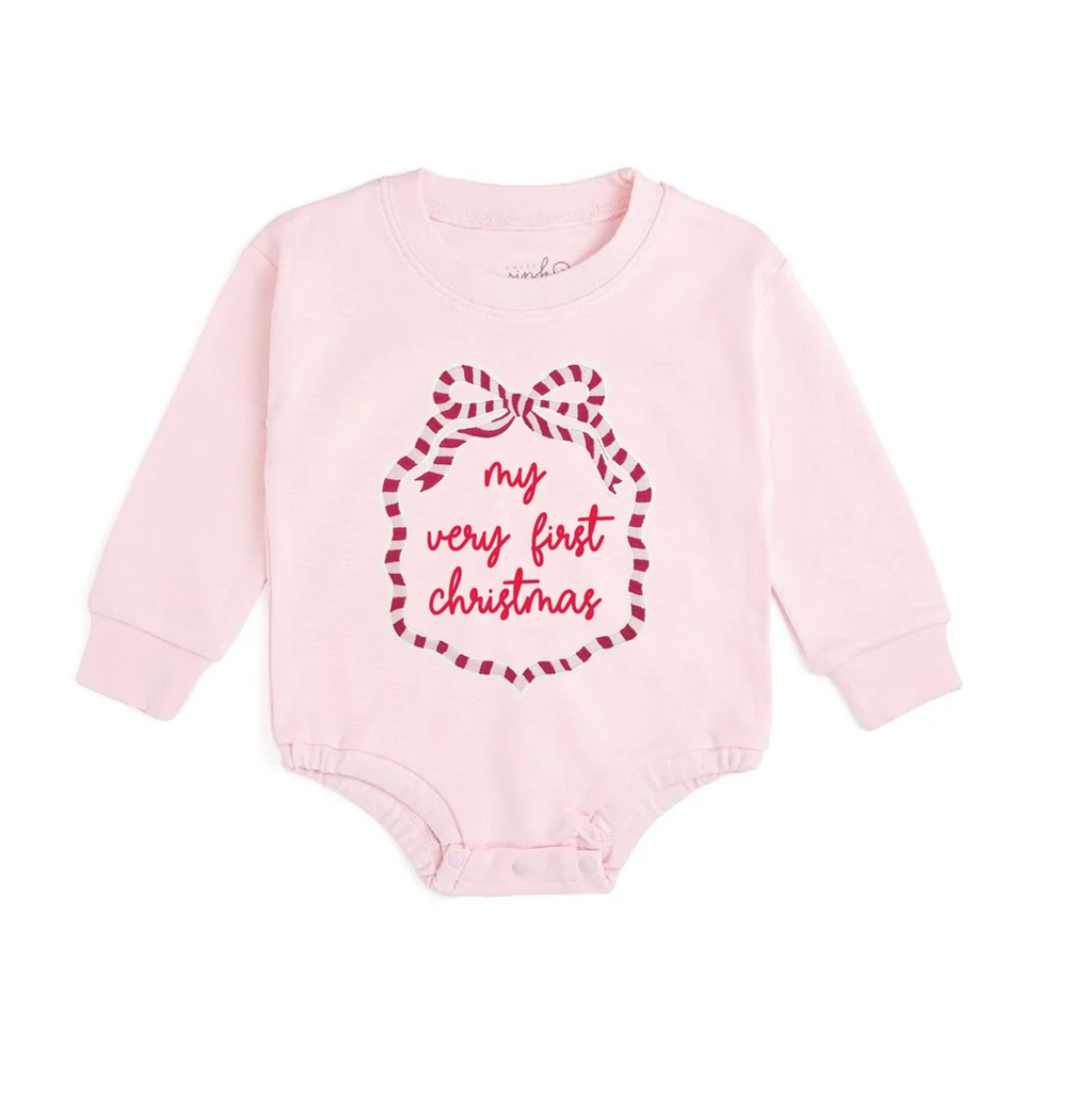 My First Christmas Sequin Bow Patch Long Sleeve Romper