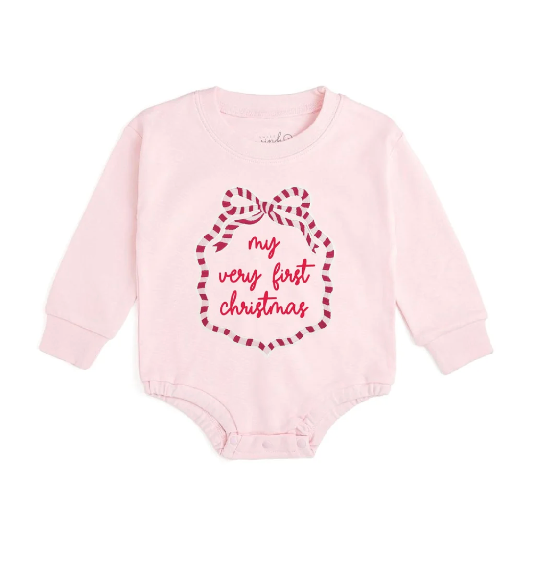 My First Christmas Sequin Bow Patch Long Sleeve Romper