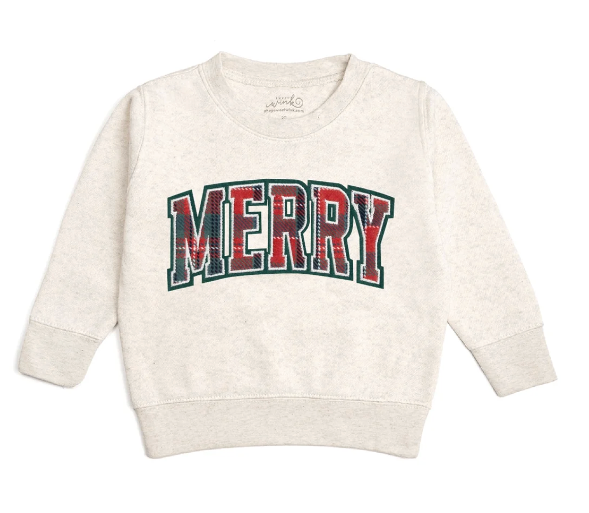 Merry Tartan Patch Christmas Sweatshirt
