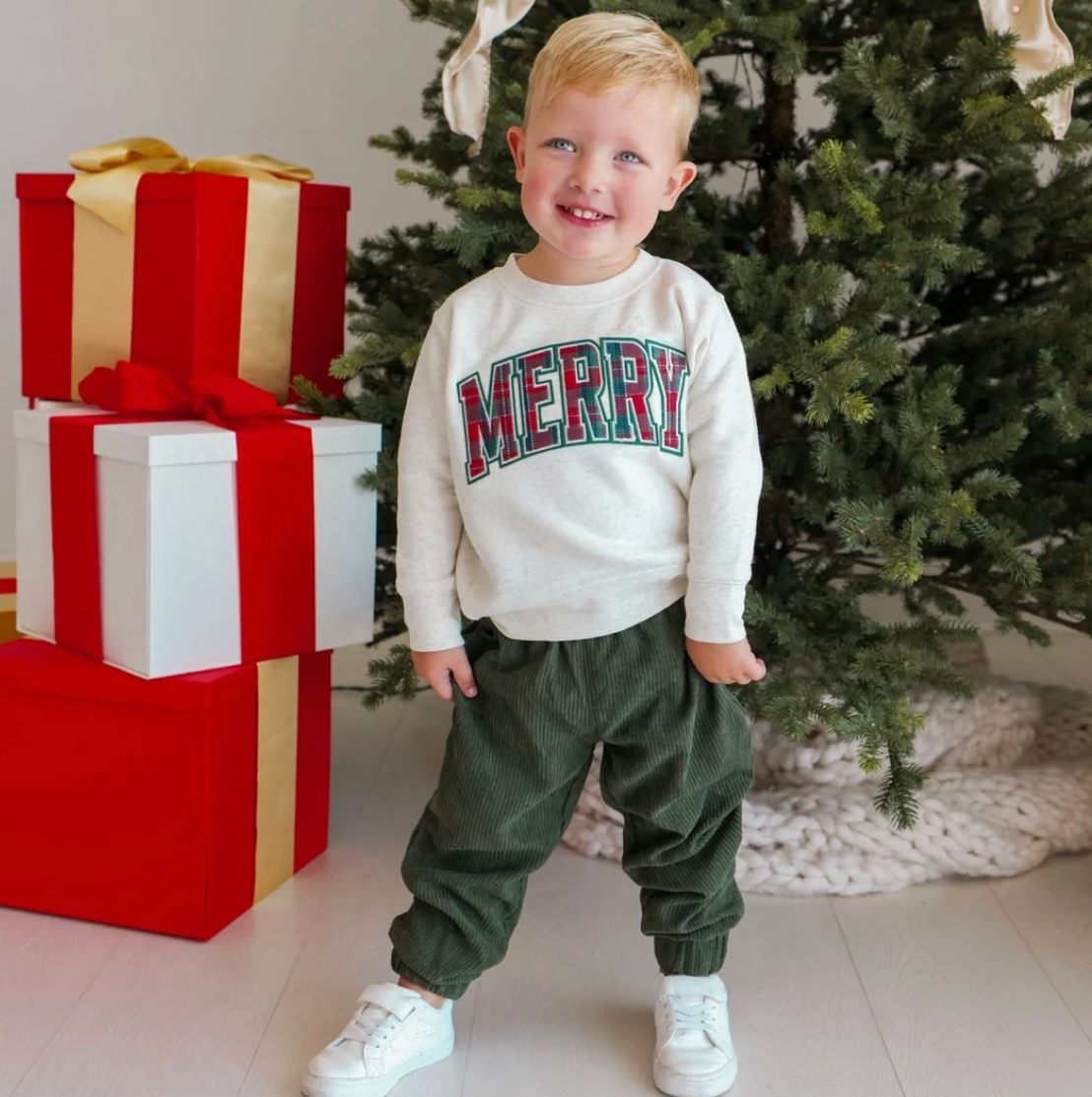 Merry Tartan Patch Christmas Sweatshirt