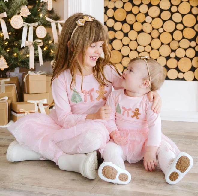 Gingerbread Embroidered Christmas Long Sleeve Tutu Dress