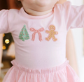 Gingerbread Embroidered Christmas Long Sleeve Tutu Bodysuit