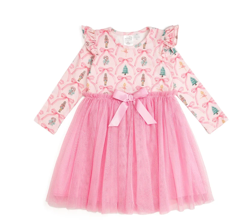 Nutcracker Trellis Christmas Long Sleeve Tutu Dress