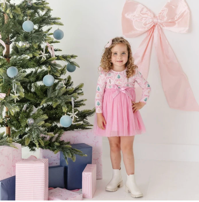 Nutcracker Trellis Christmas Long Sleeve Tutu Dress
