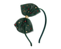 Emerald Rhinestone Christmas Tulle Bow Headband