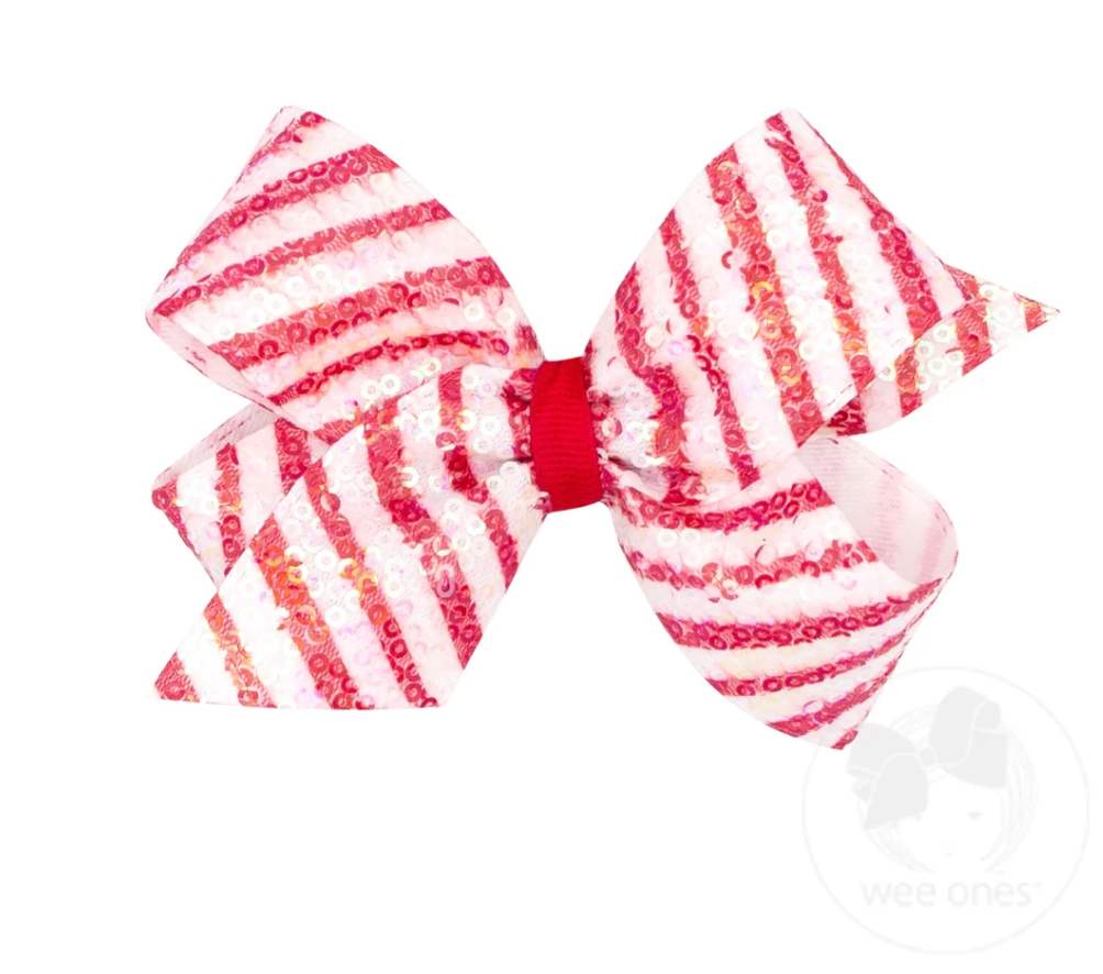 King Stripe Print Sequin Hair Bow