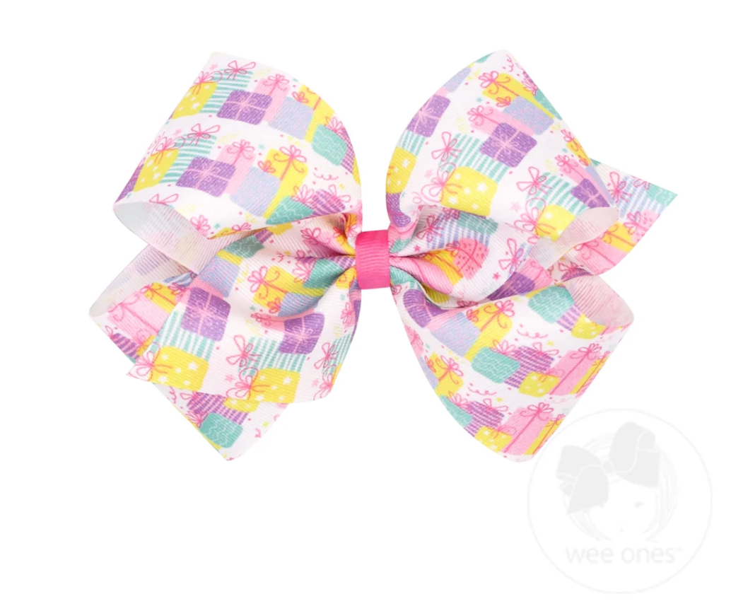 King Birthday Gift Print Grosgrain Hair Bow