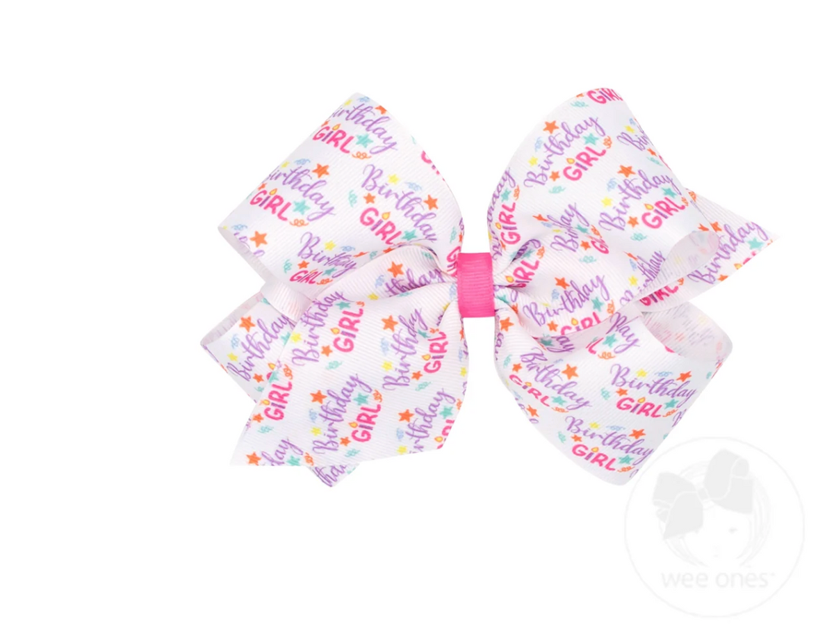 King Birthday Girl Print Grosgrain Hair Bow
