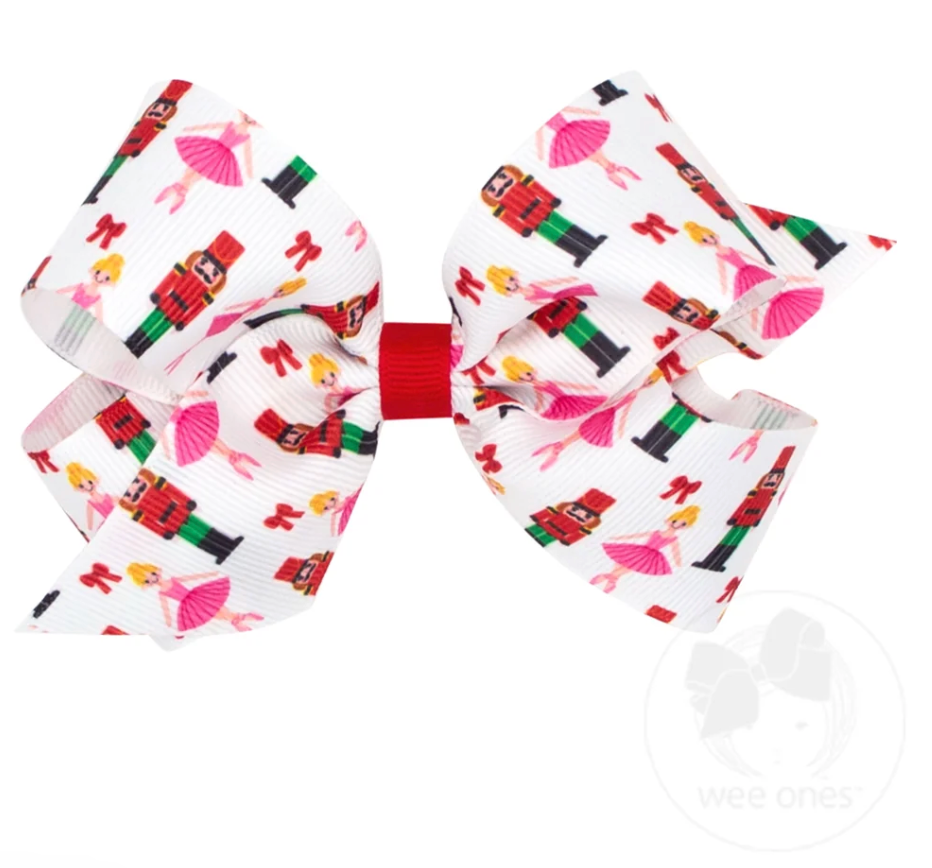 Medium Nutcracker Print Christmas Hair Bow