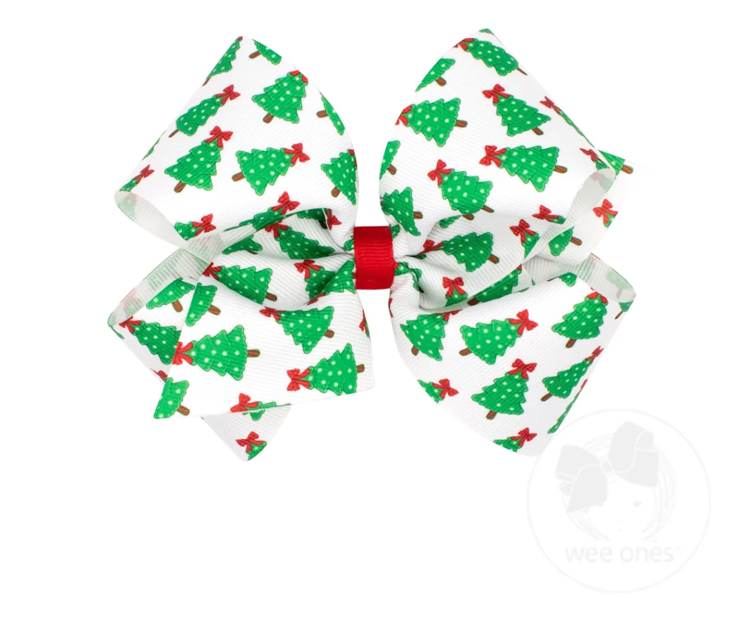 King Christmas Tree Print Hair Bow
