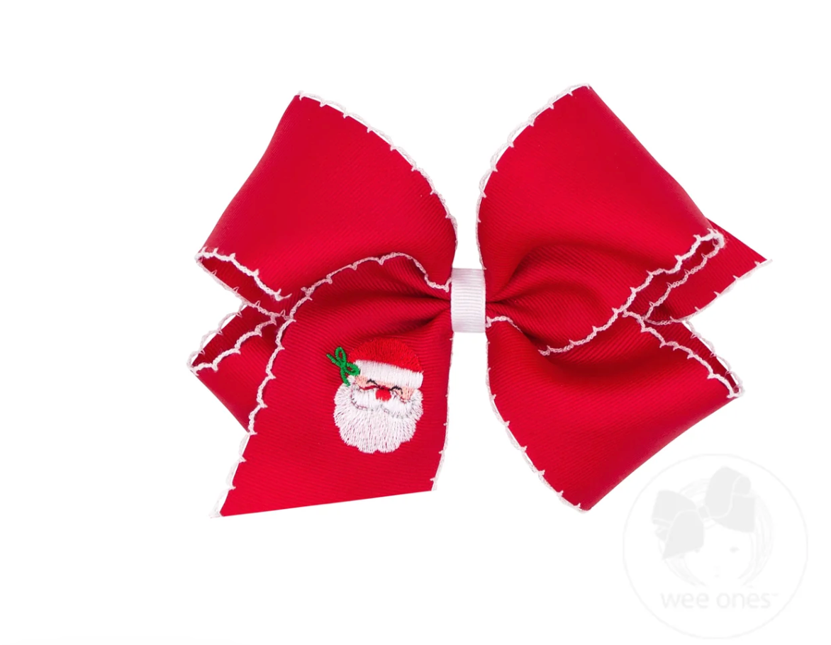 King Moonstitch Santa Embroidered Red Hair Bow