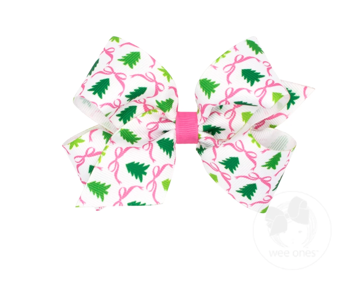 King Pink Christmas Tree Print Bow