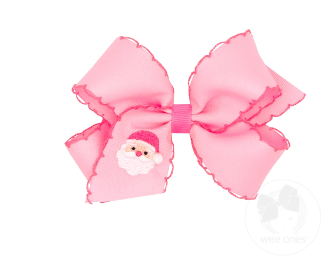 King Moonstitch Santa Embroidery Pink Hair Bow