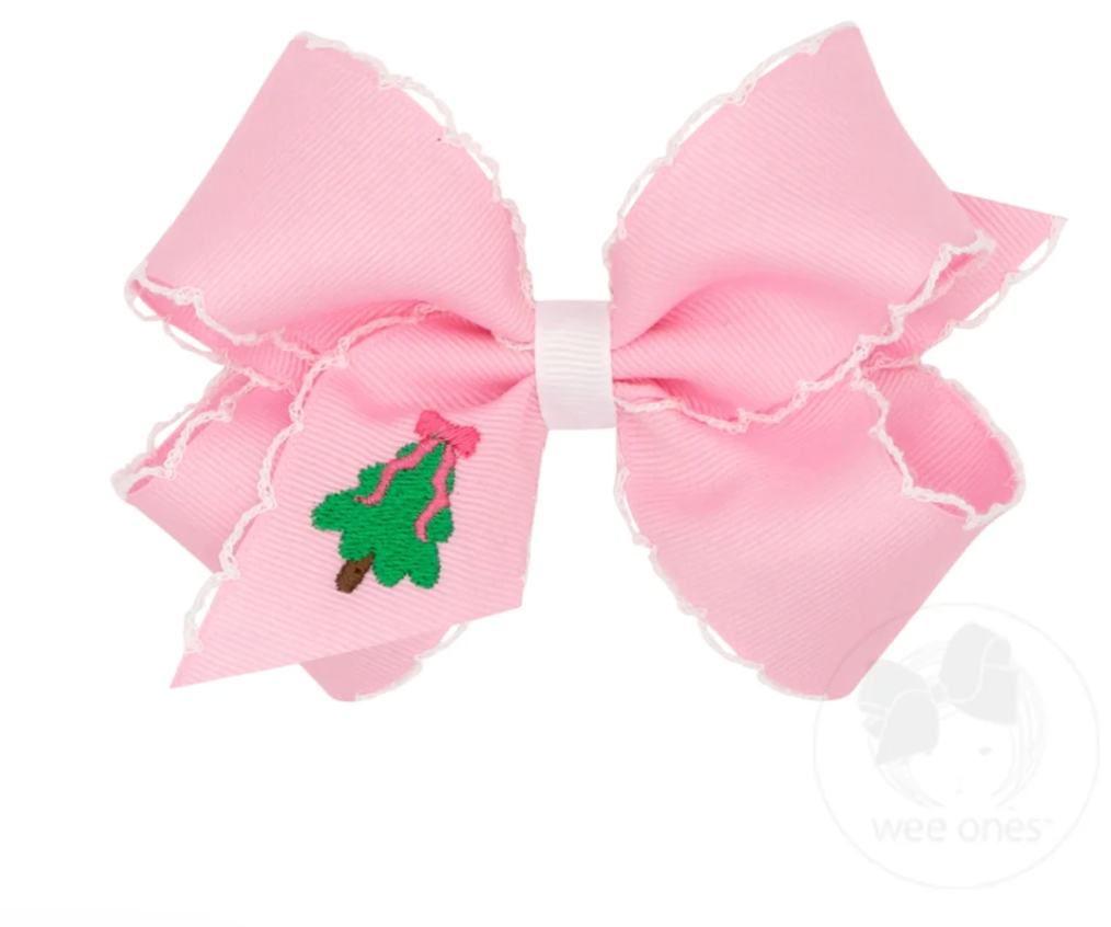 King Moonstitch Christmas Tree Embroidery Pink Hair Bow