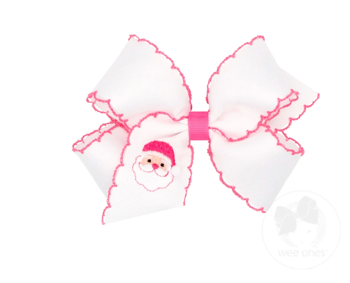 King Moonstitch Pink Santa Embroidery Hair Bow