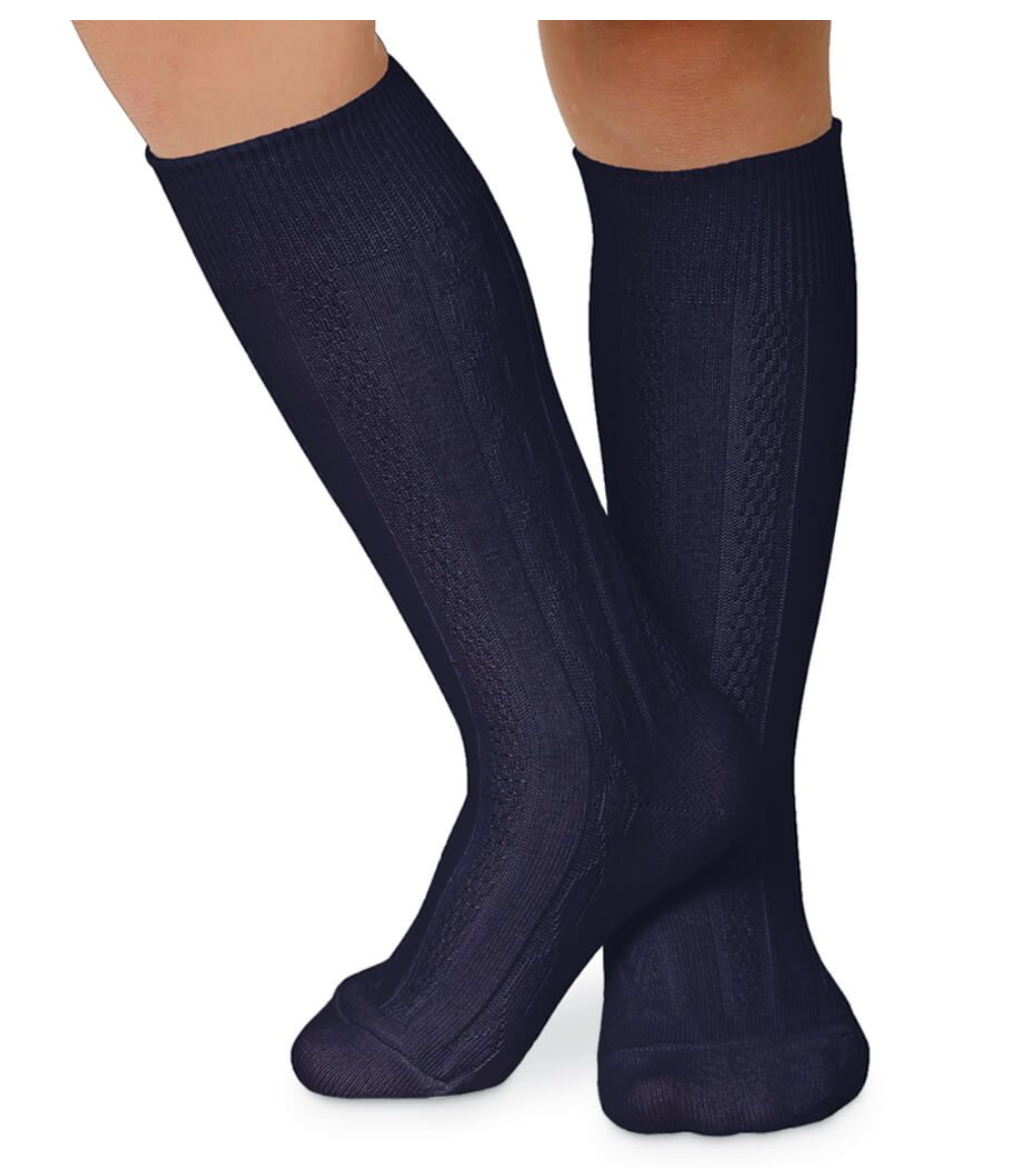 Classic Cable Knee High Socks Navy