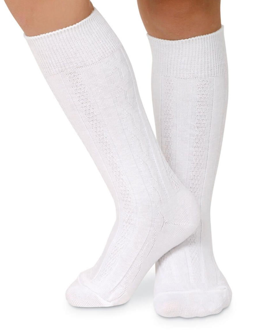 Classic Cable Knee High Socks White