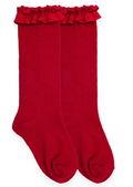 Jefferies Socks Ruffle Knee High Socks Red