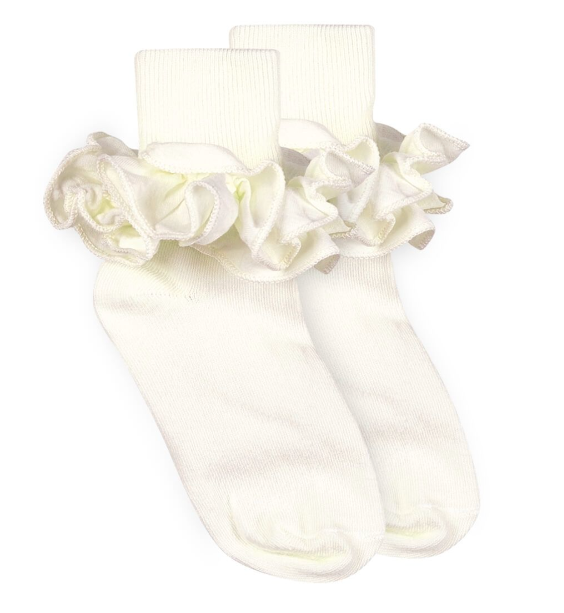 Jefferies Socks Misty Ruffle Lace Turn Cuff Socks Ivory