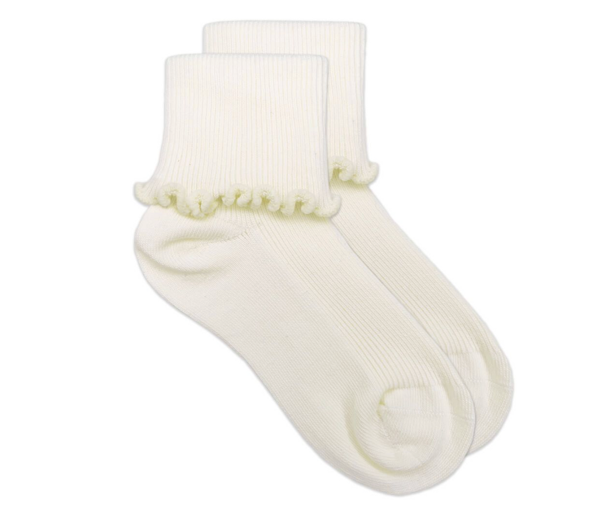 Jefferies Socks Seamless Ripple Edge Turn Cuff Crew Socks Ivory