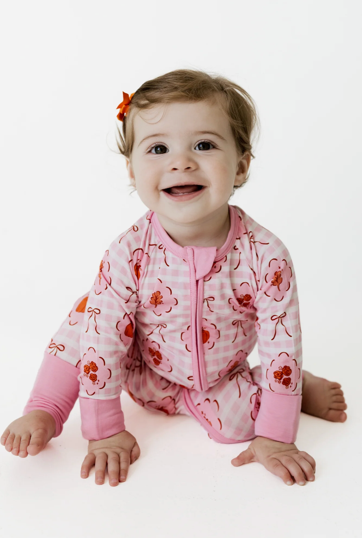 Autumn Bow Gingham Zipper Romper