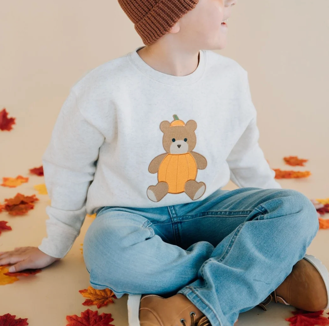 Pumpkin Teddy Bear Patch Sweatshirt