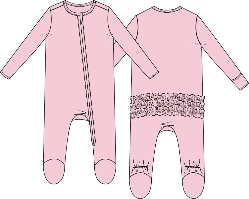 Solid Pink A Boo - 2 Way Ruffle Back Zipper Footie