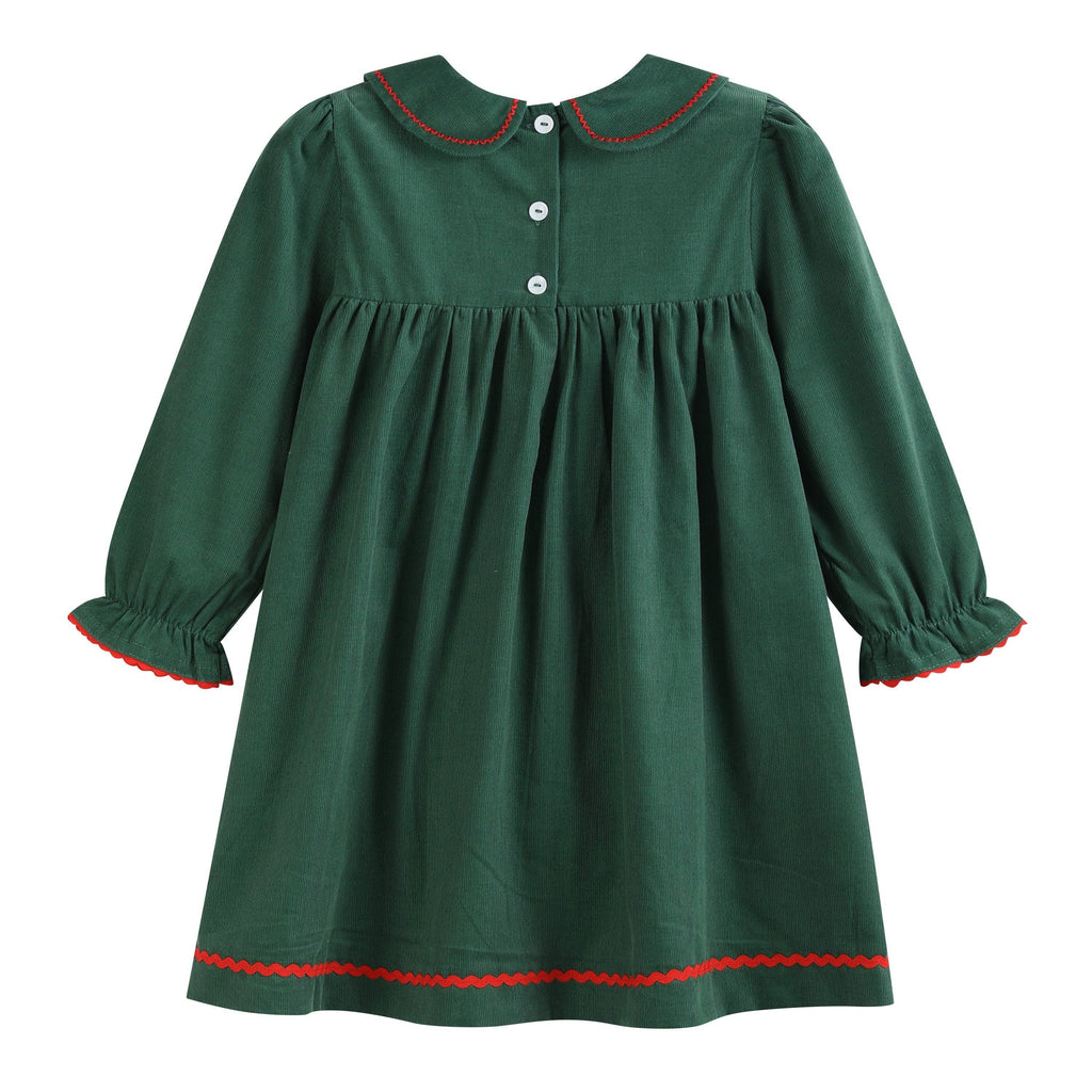 Green Corduroy Christmas Tree Ruffle Dress