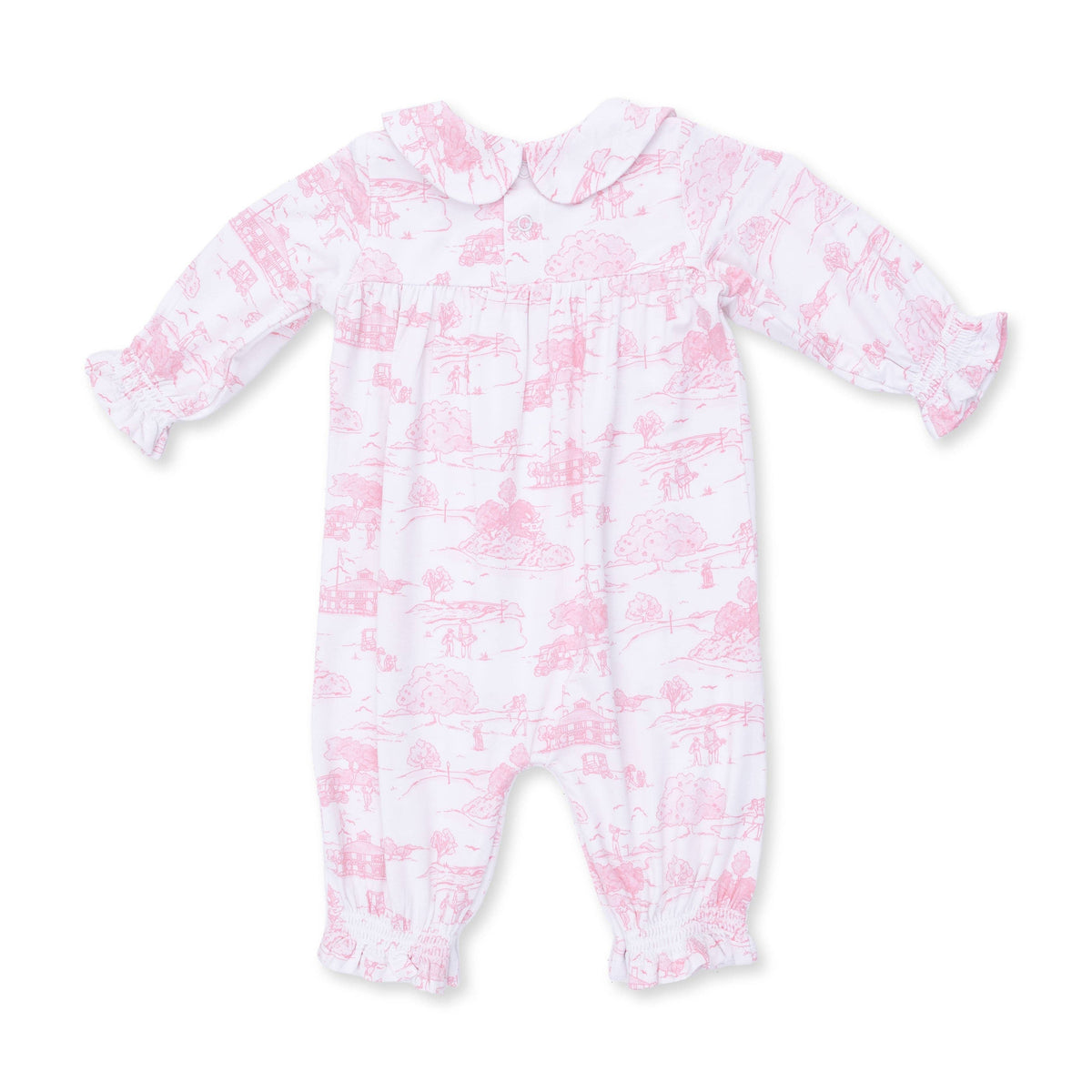Golf Toile Pink - Smocked Long Sleeve Romper