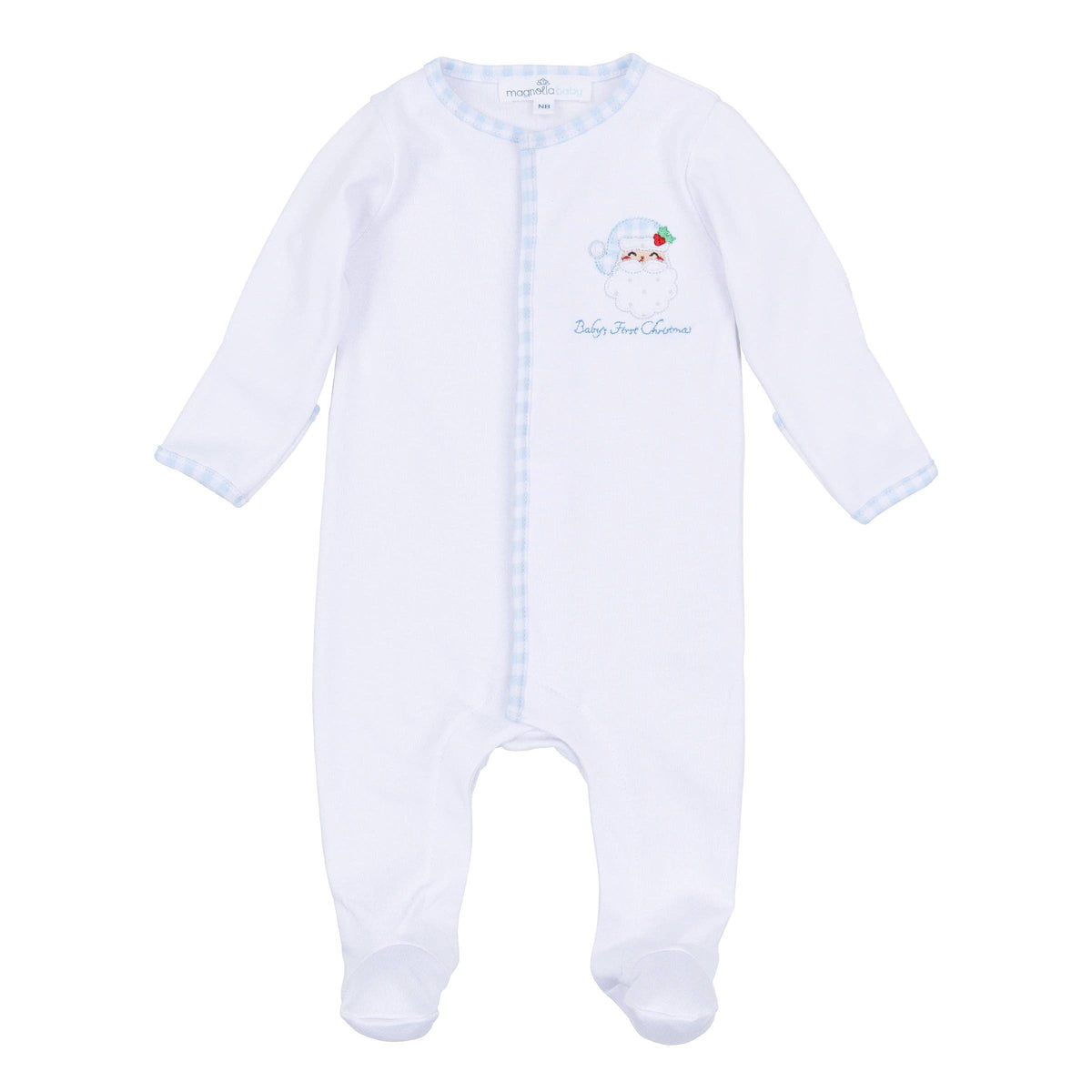 Sweet St Nick Applique Baby's First Christmas Footie - Light Blue