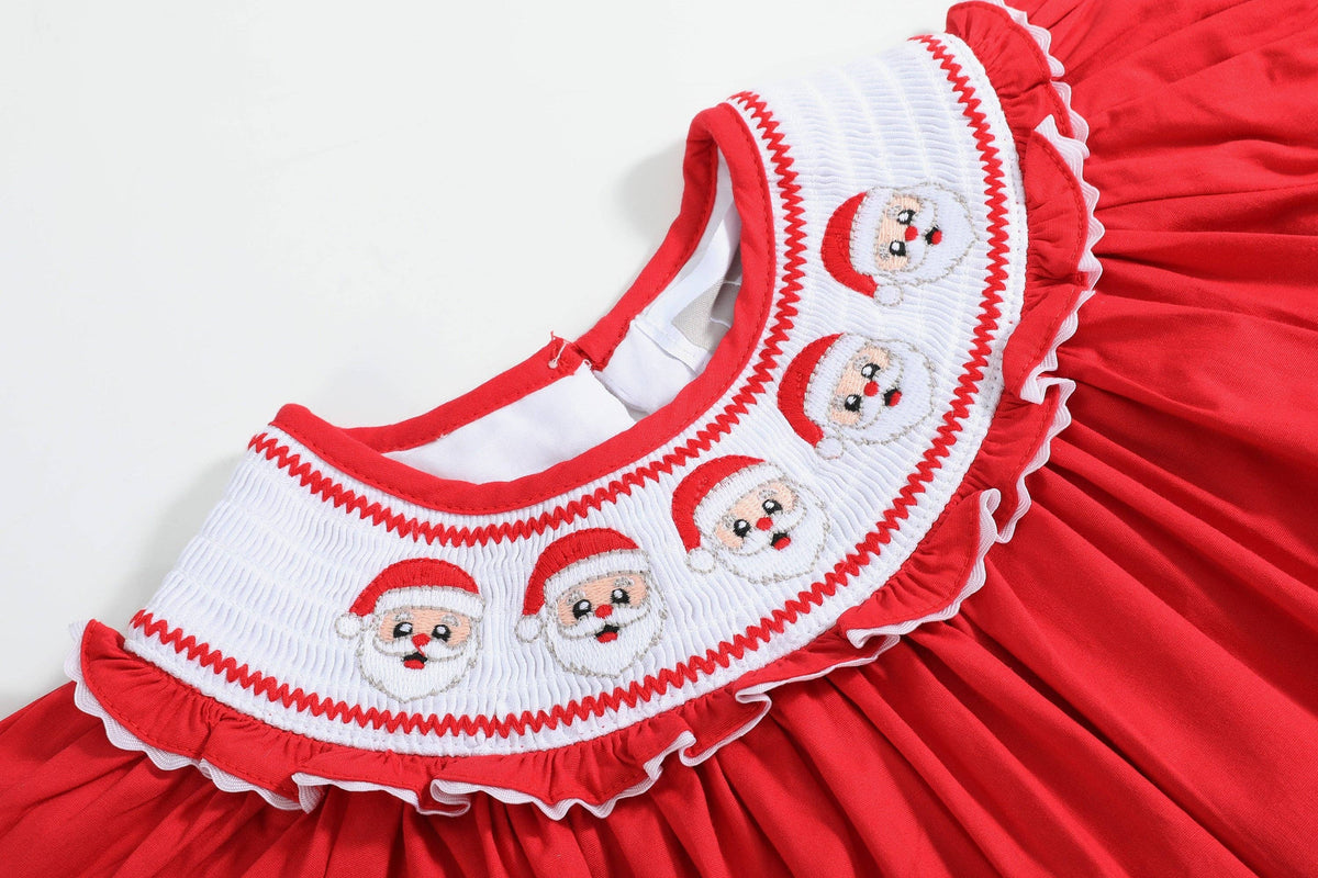 Red Santa Smocked Ruffle Bishop Dress