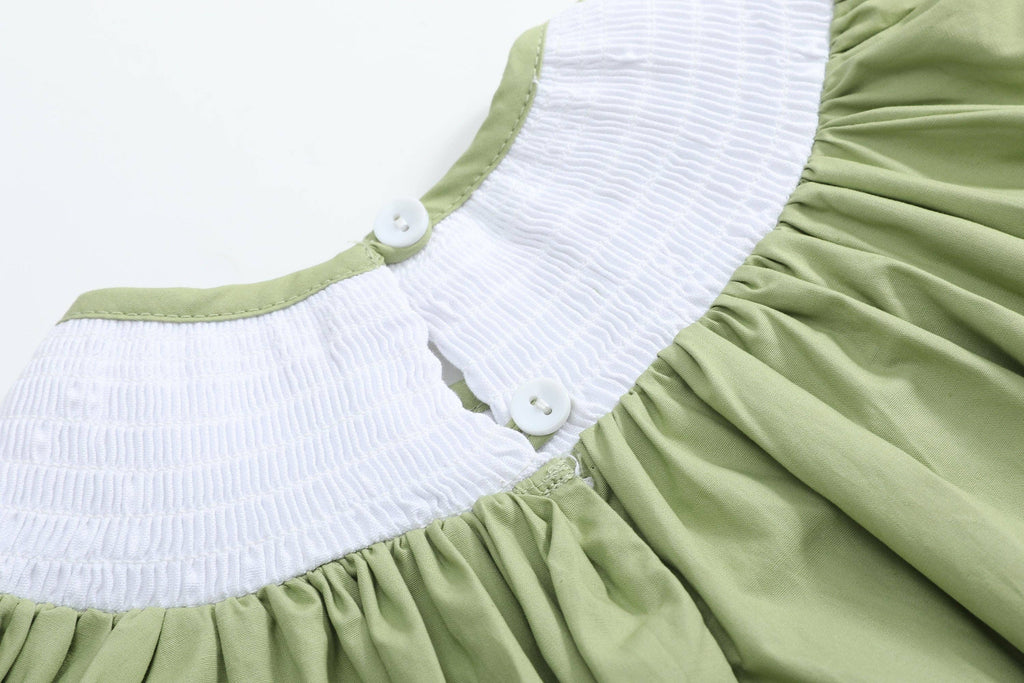 Pistachio Green Mallard Duck Smocked Bishop Dress