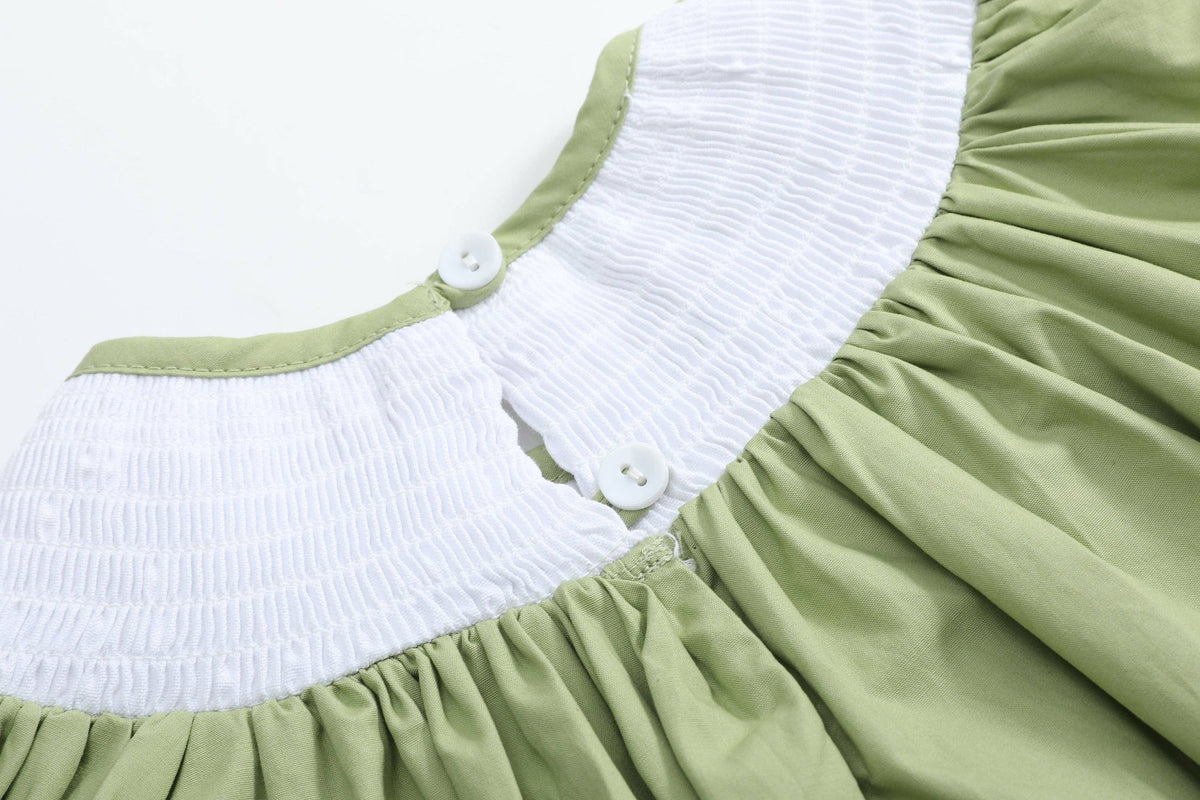 Pistachio Green Mallard Duck Smocked Bishop Dress