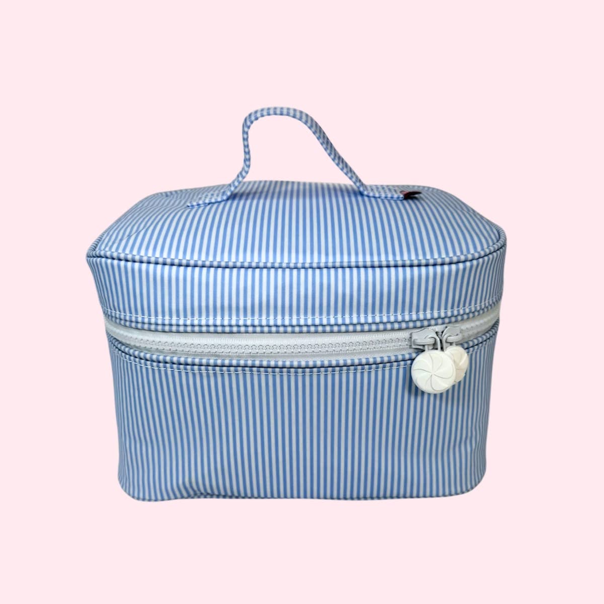 Wipeable Baby Blue Preppy Stripe Train Case