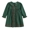 Green Corduroy Christmas Tree Ruffle Dress