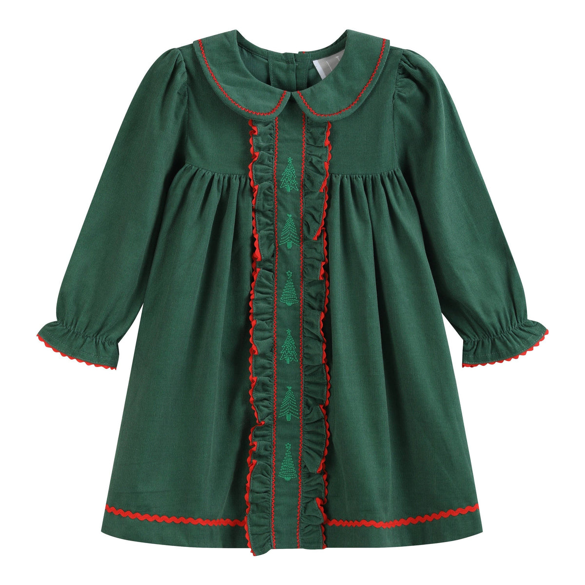 Green Corduroy Christmas Tree Ruffle Dress