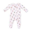 Christmas Teddy Bears Pink - 2 Way Ruffle Back Zipper Footie