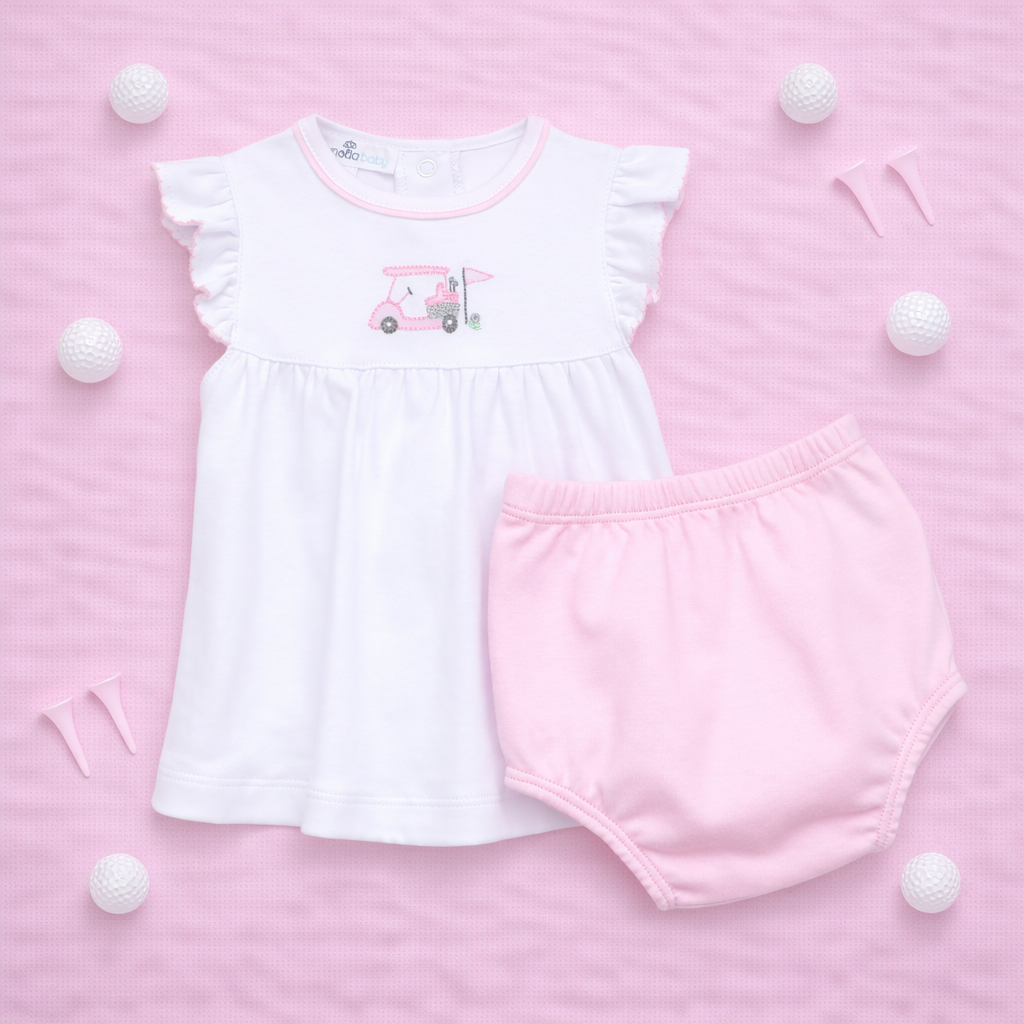 Little Golfer Ruffle Diaper Cover Set - Pink