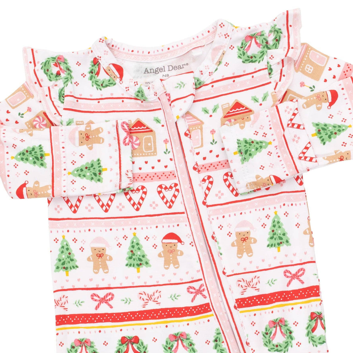 Gingerbread Fair Isle Pink - 2 Way Ruffle Sleeve Zipper Footie
