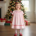 Pink Christmas Smocked Bishop Dress