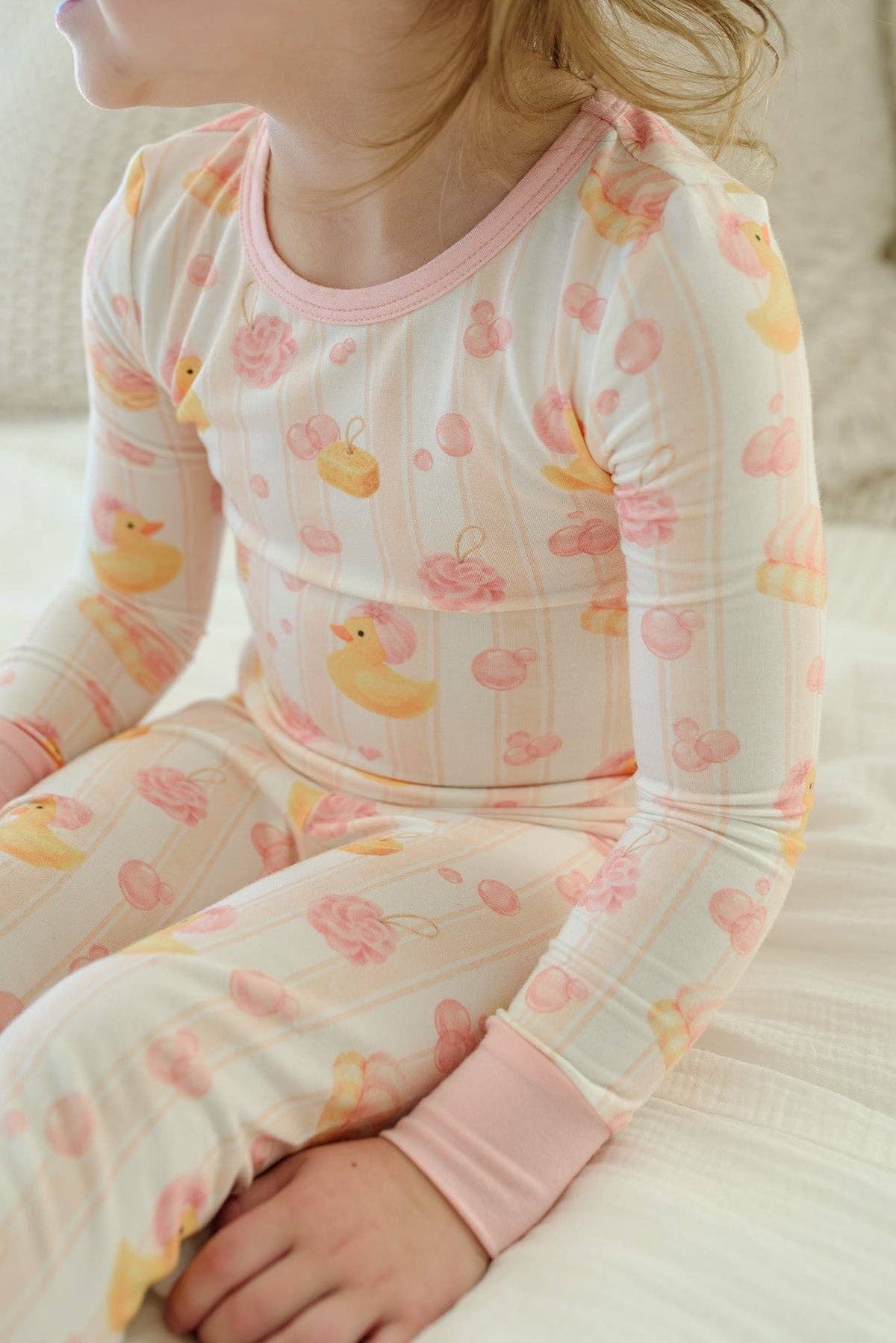 Two-Piece Bamboo Pajama Set | Bubble Duckies Pink