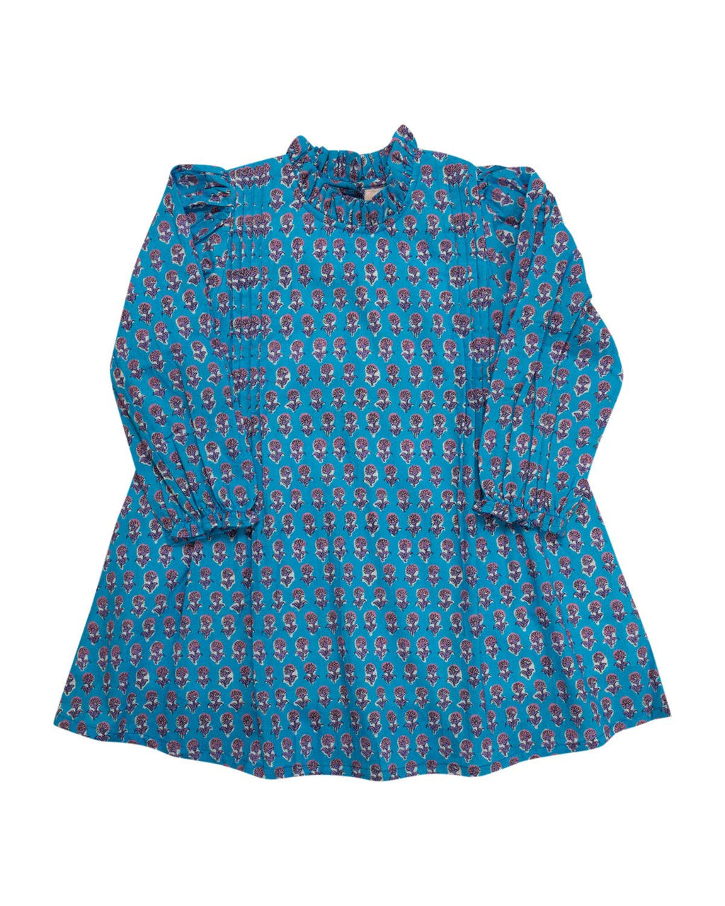 Sky Blue Floral Block Print Dress