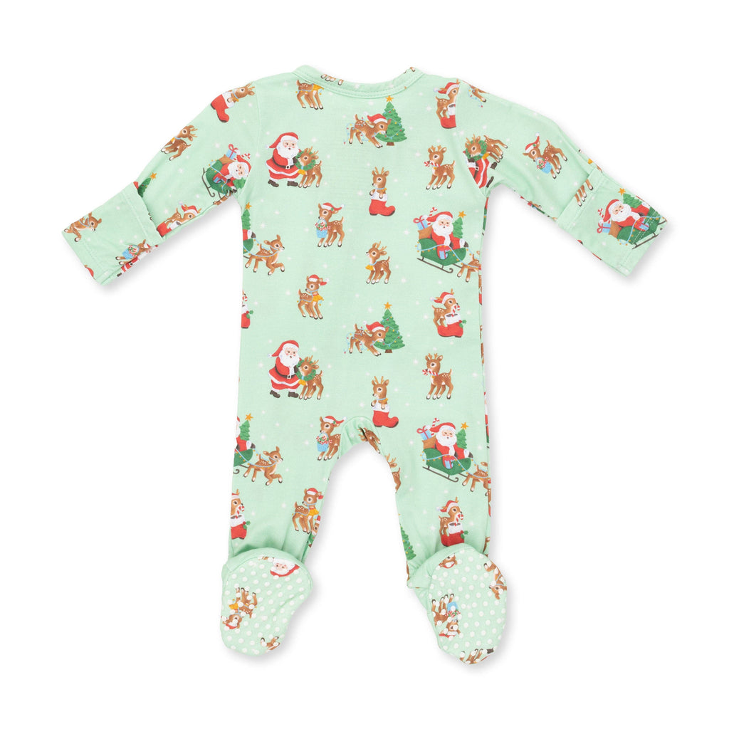 Vintage Reindeer & Santa Uni - 2 Way Zipper Footie