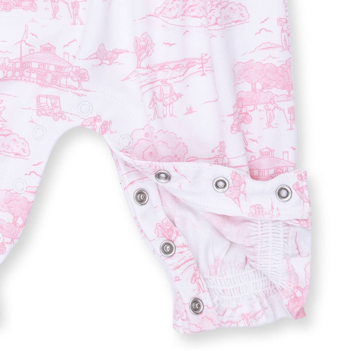 Golf Toile Pink - Smocked Long Sleeve Romper